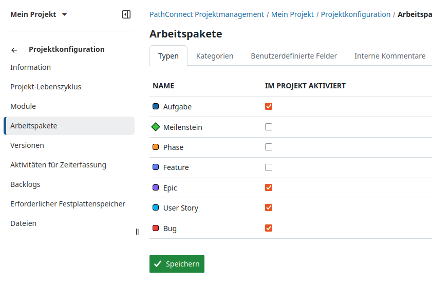 Arbeitspaket-Typen